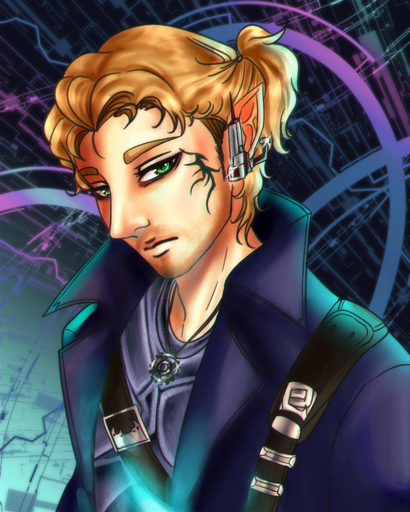 Art of Greyson in his Magitek Suit. Artist listed in Image!